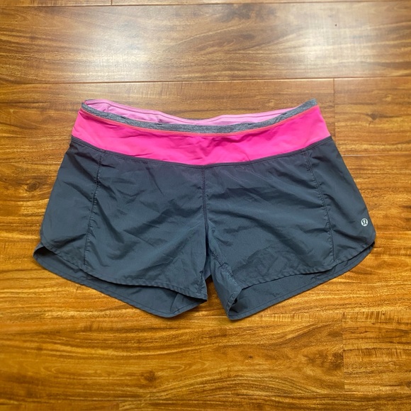 Lululemon Women's Gray Pink Run Speed Lined Shorts 4” Size 10 Running Workout - Picture 1 of 16